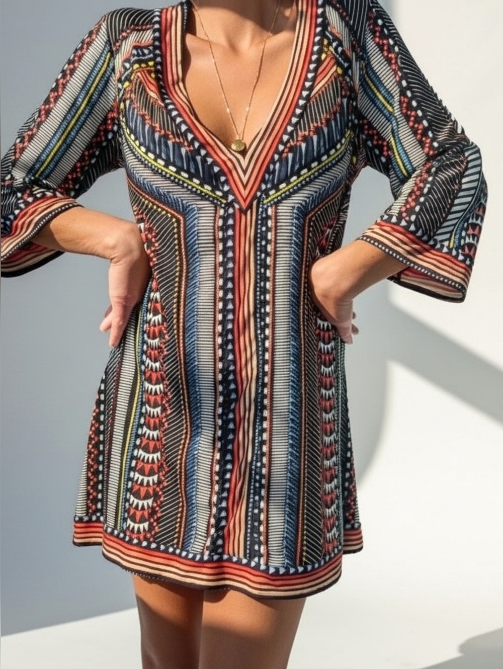 Bar III Patterned V-Neck Mini - Picture 2 of 8
